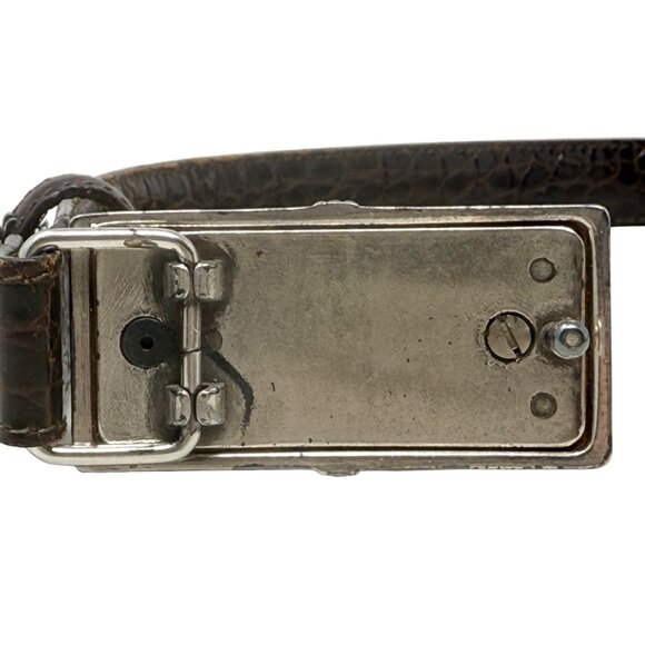 Vtg Brighton Croc Embossed Leather Belt Silver‎ Buckle Size Med Approx 28 - 32” - Picture 7 of 11